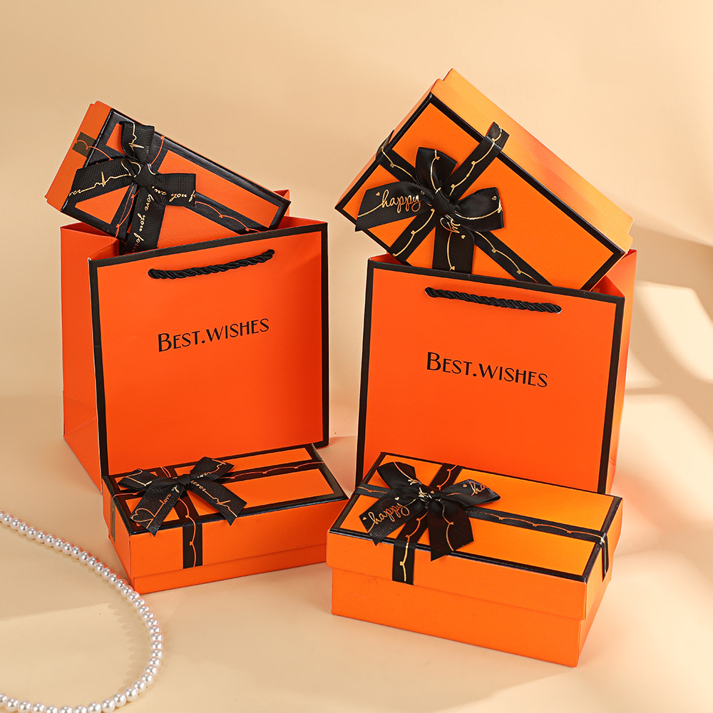 Orange Luxury Gift Box Set with Ribbon Bow