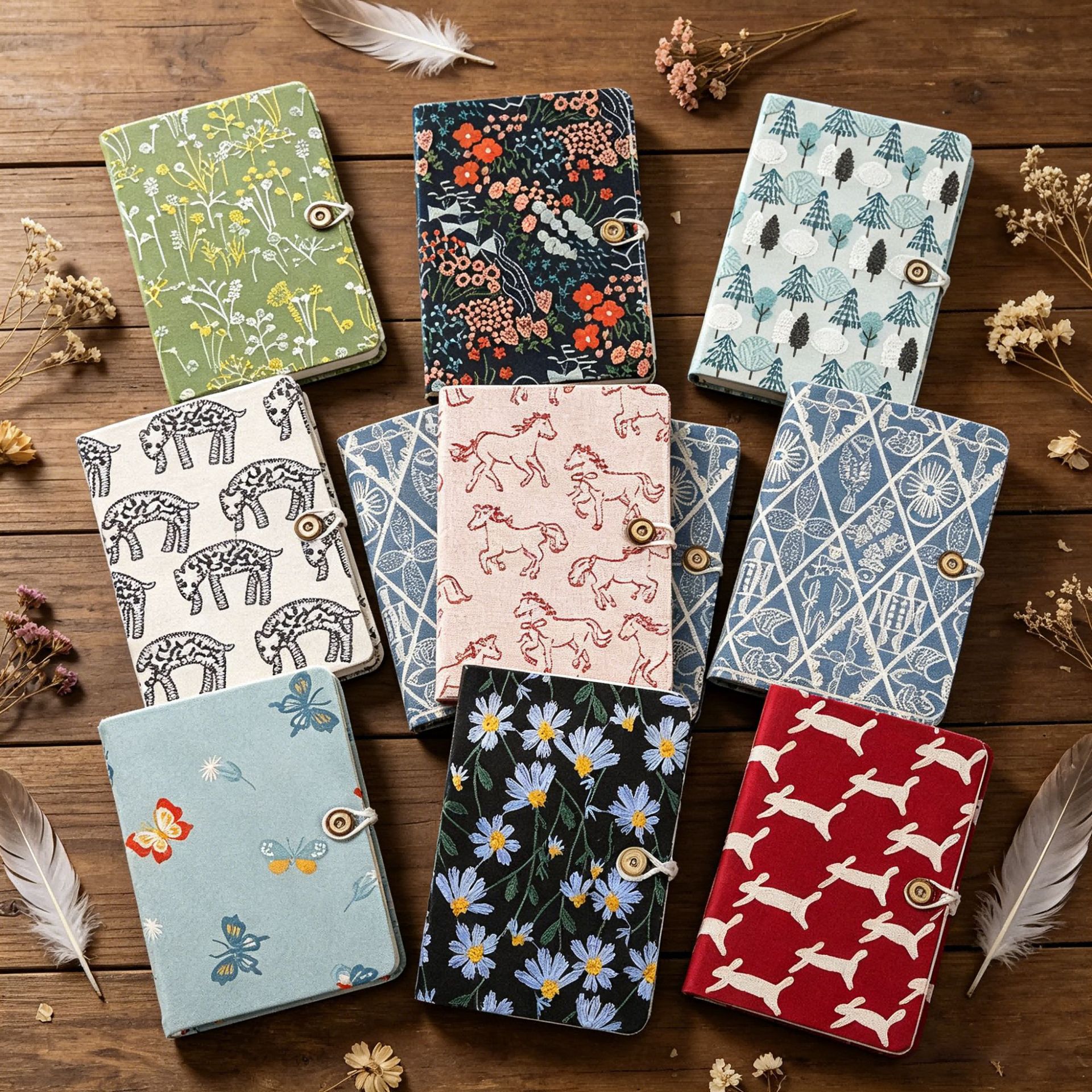 Embroidered Floral Fabric Notebook