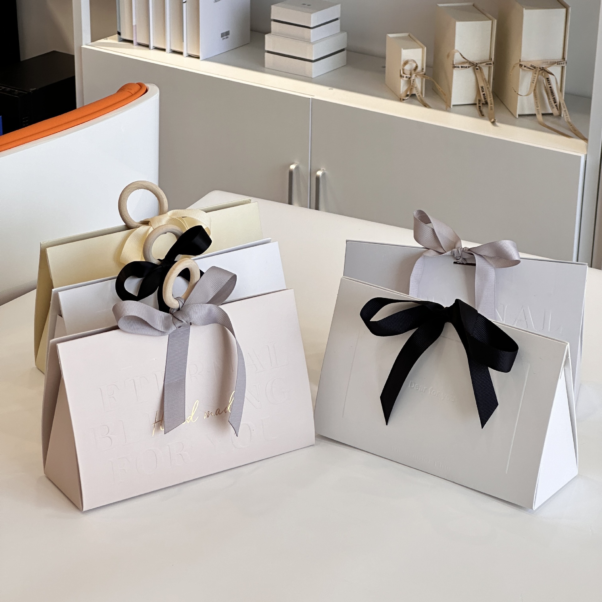 Triangle Gift Box With Wooden Ring Bow