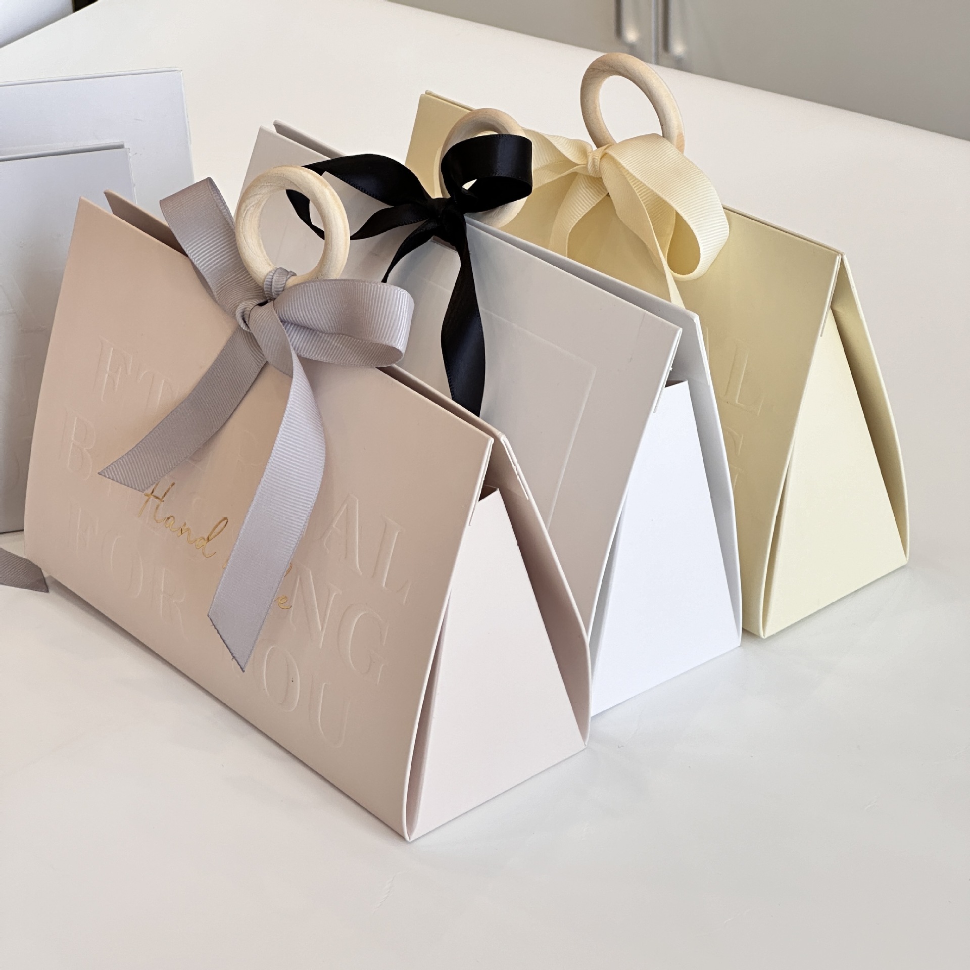 Triangle Gift Box With Wooden Ring Bow