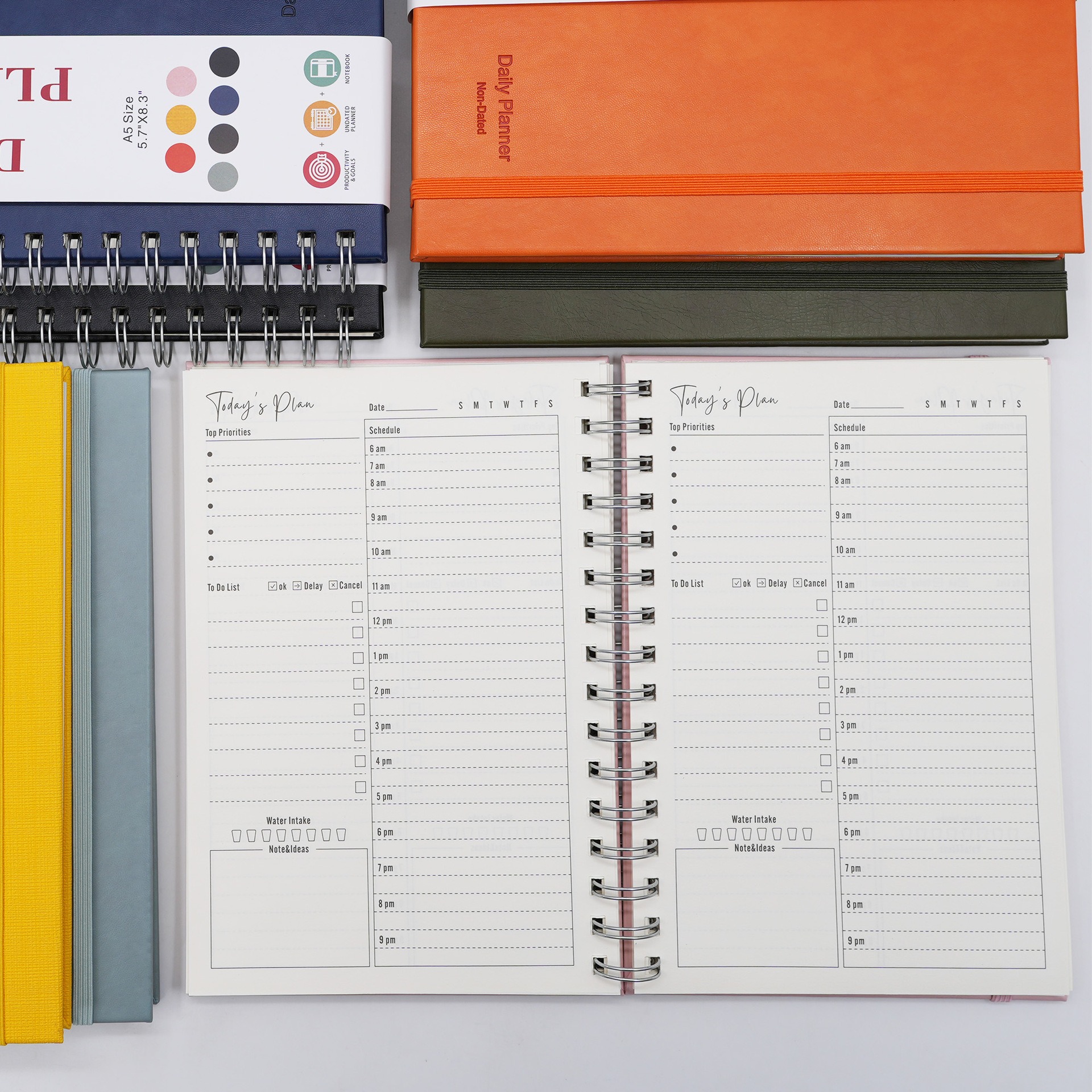 A5 Spiral Undated Daily Planner Setting Notebook